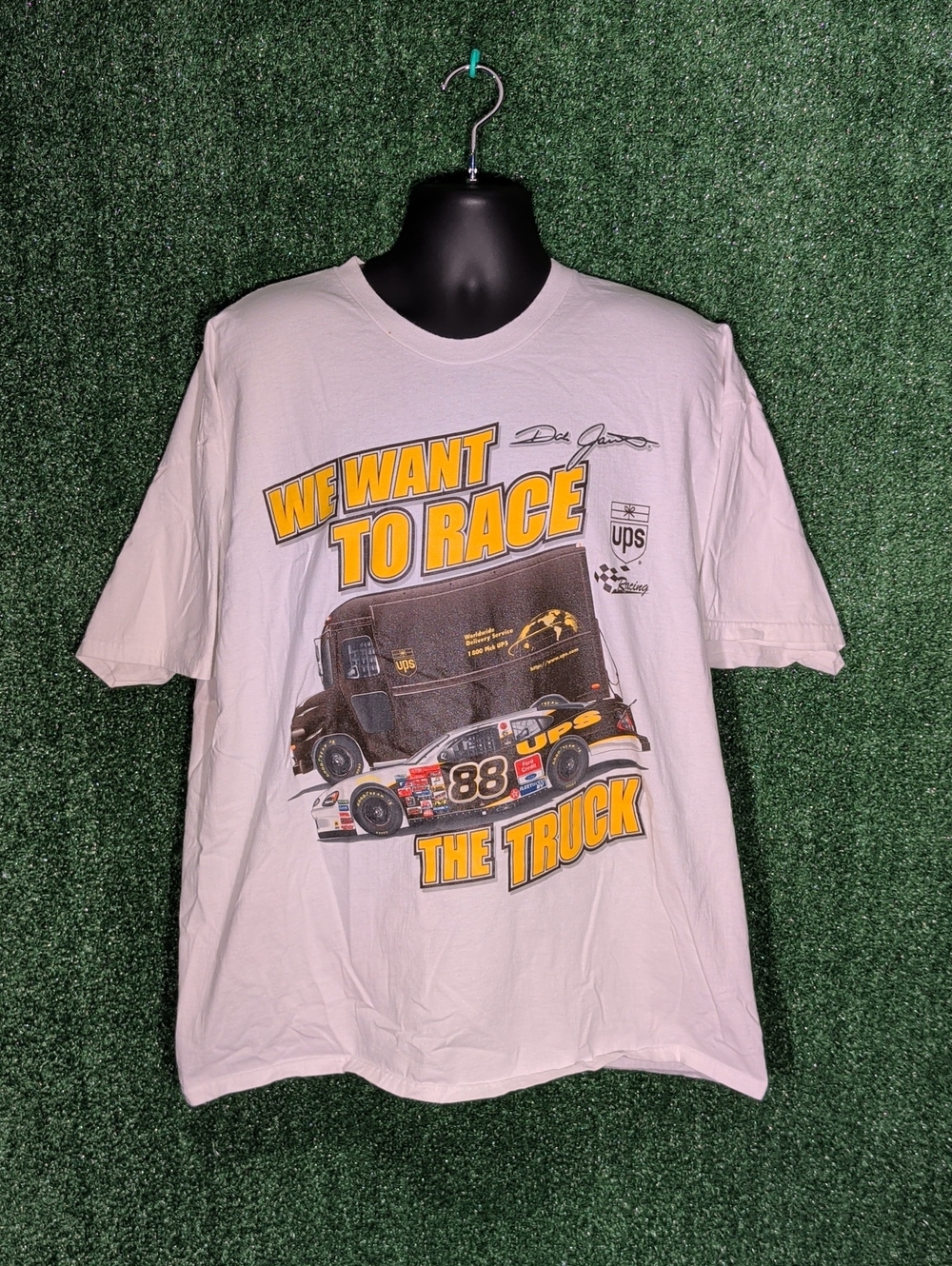 Vintage Dale Jarrett UPS NASCAR “We Want To Race The Truck” XL Tee Shirt